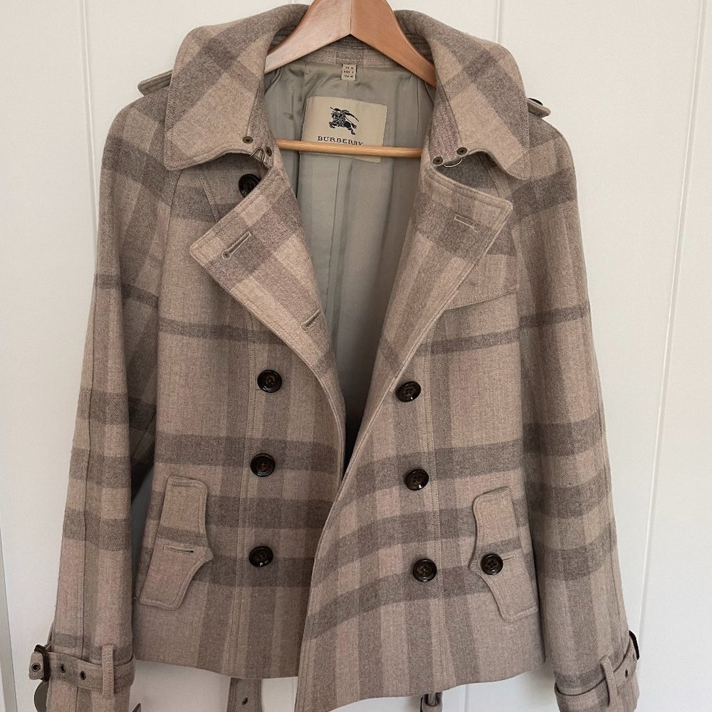 Burberry Coat - Tartan / Plaid - Wool - Taupe / Brown - Size US 8 / UK 6